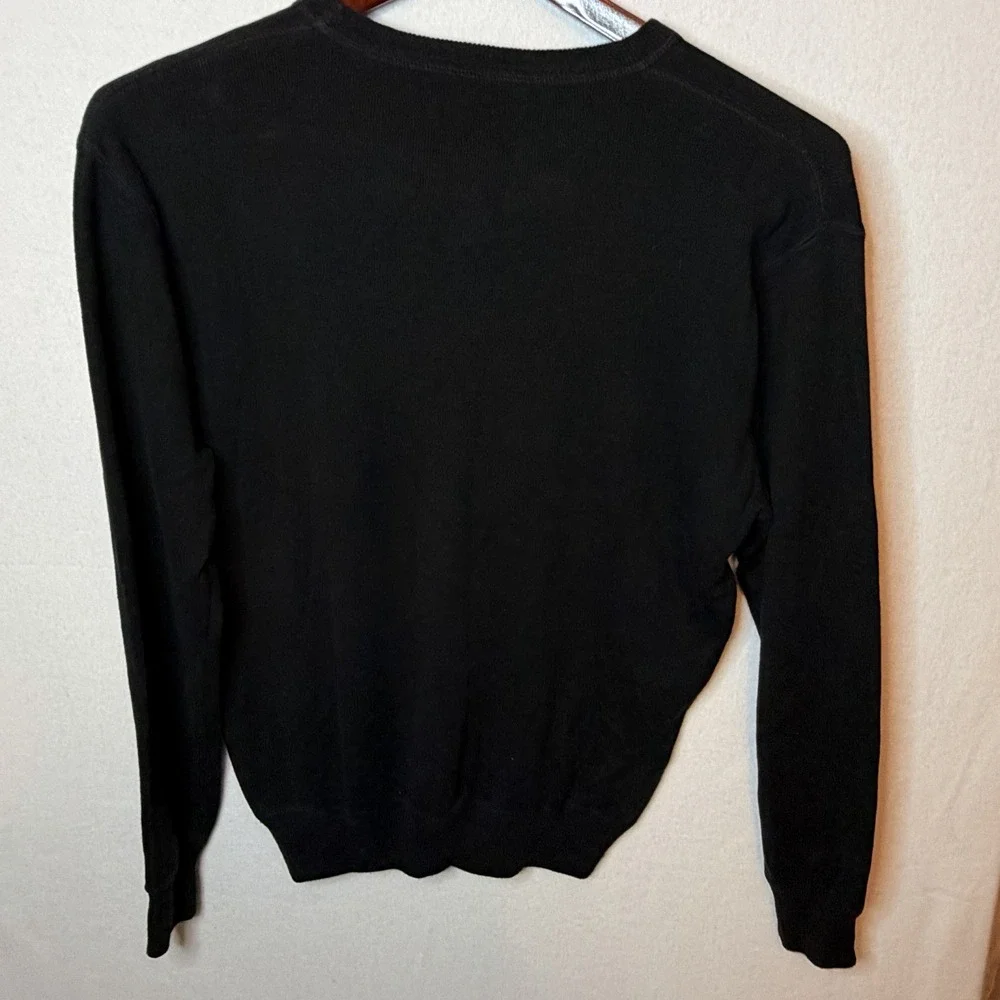 Polo Ralph Lauren Black Cotton Crewneck Sweater Purple Pony Logo Size Medium